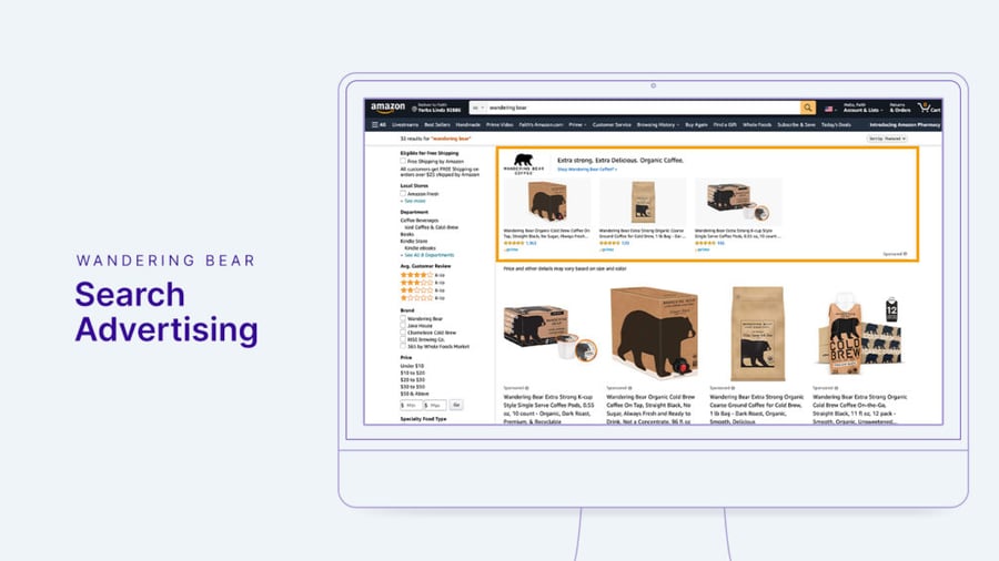 Wandering Bear advertisement example for Amazon Search.